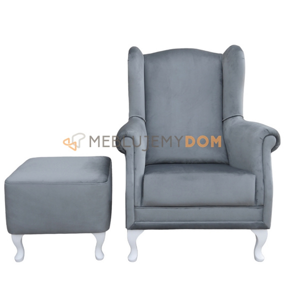 Set USZAK VELVET armchair with footstool