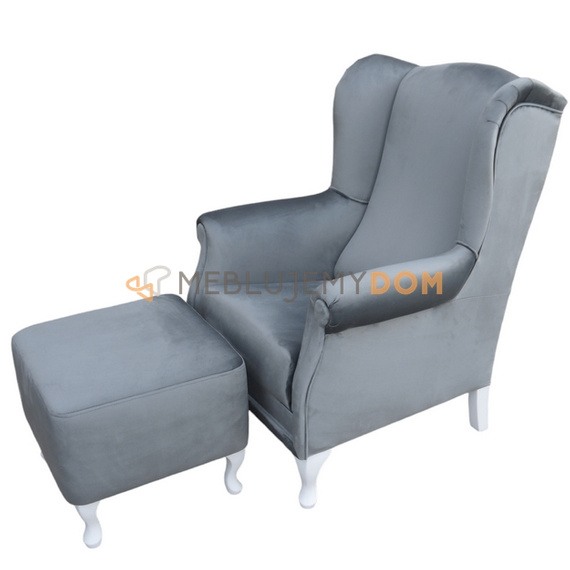 Set USZAK VELVET armchair with footstool